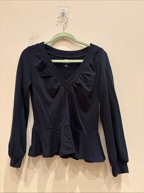 Anthropologie Maeve Black V-Neck Peplum Sweatshirt